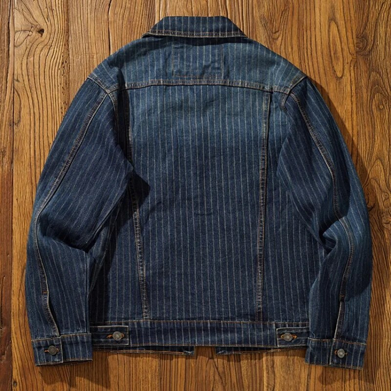 Jachetă de denim spălată îmbrăcăminte de lucru pentru bărbați, veche, cu dungi, de toamnă, un top all-in-one
