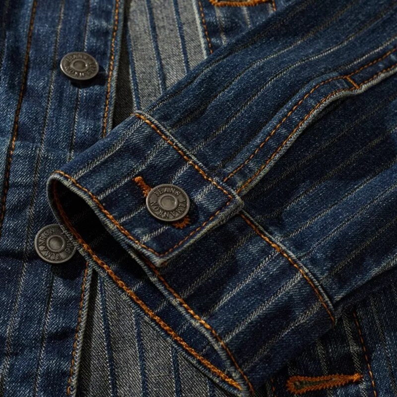 Jachetă de denim spălată îmbrăcăminte de lucru pentru bărbați, veche, cu dungi, de toamnă, un top all-in-one