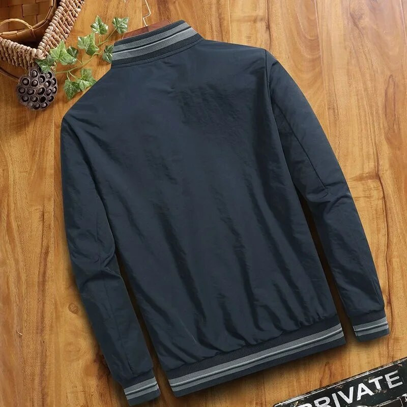 Jachetă bicoloră pentru bărbați de primăvară și toamnă, cu două fețe, guler de baseball, buzunar cu fermoar, jachetă subțire ocazională de modă pentru bărbați