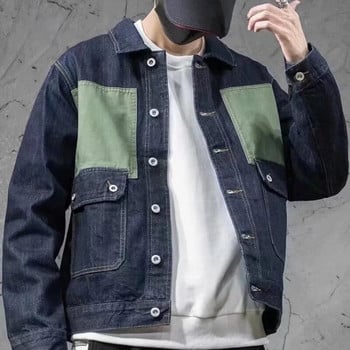 2023 Есенно моторно дънково яке Foe Men High Street Patchwork Vintage Chaqueta Masculina Classic Baggy Multi-pockets Coats Men