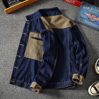 2023. aasta sügisene mootoriga teksajakk Foe Meeste High Street Patchwork Vintage Chaqueta Masculina Classic Baggy Mitmetaskulised mantlid Meestele