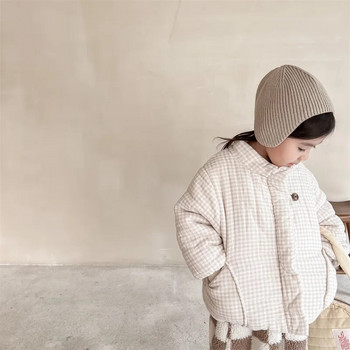Χειμερινά παιδικά πάρκα μόδας παιδικά καρό με επένδυση ζεστά μπουφάν Κοριτσίστικα εσωτερικά φλις παλτό με φερμουάρ