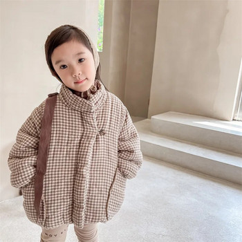 Χειμερινά παιδικά πάρκα μόδας παιδικά καρό με επένδυση ζεστά μπουφάν Κοριτσίστικα εσωτερικά φλις παλτό με φερμουάρ