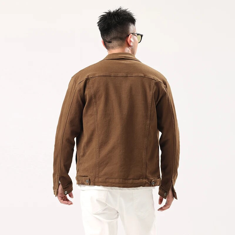Jachetă de denim caramel pentru bărbați, primăvară și toamnă 2023, stil nou, clasică, elastică, subțire, pentru bărbați