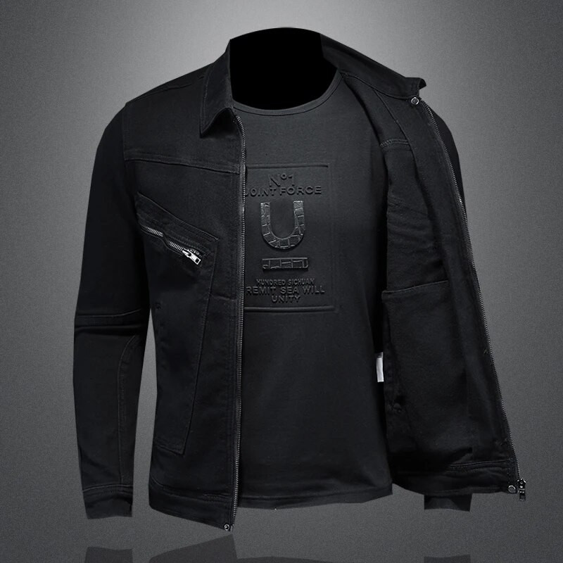 Pánska jarná nová ležérna bavlnená džínsová bunda, klasický štýl, módny úzky, vypraný, retro čierny džínsový kabát, pánske značkové oblečenie, veľkosť 4XL