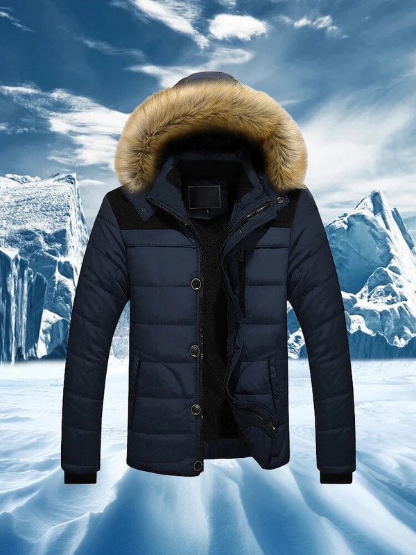Pánska bavlnená bunda s kapucňou 2023, nová zimná pánska kožušinová bunda s golierom, zipsom a gombíkmi, tenká, hrubá, teplá, s dlhým rukávom, vreckom
