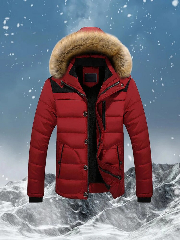 Pánska bavlnená bunda s kapucňou 2023, nová zimná pánska kožušinová bunda s golierom, zipsom a gombíkmi, tenká, hrubá, teplá, s dlhým rukávom, vreckom