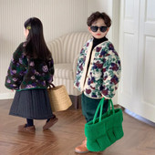 2023 m. žiemos vaikų berniuko vilnonis paltas, paminkštintas gėlėmis margintas kūdikių berniukų megztinis Retro palaidas ilgomis rankovėmis berniukiškas megztinis