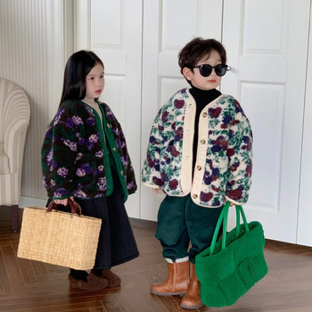 2023 Χειμώνας Παιδικό μάλλινο παλτό για αγόρι Βαμβακερό με φλοράλ εμπριμέ μωρό παλτό ζακέτα ρετρό χαλαρό μακρυμάνικο παιδικό πουλόβερ για αγόρι