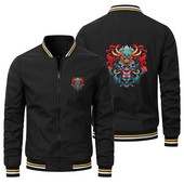 Pánska hip hopová nadrozmerná pilotná bunda, pánska bunda s dlhým rukávom, módna japonská samurajská potlač s duchmi, motorkárska bunda, veľkosť S-5XL