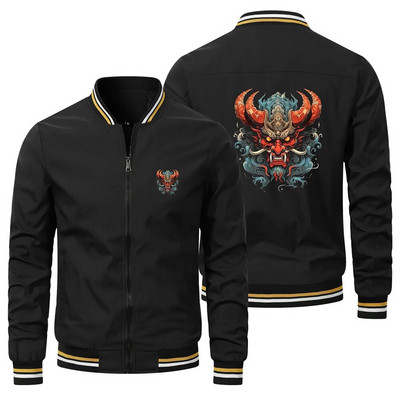 Pánska hip hopová nadrozmerná pilotná bunda, pánska bunda s dlhým rukávom, módna japonská samurajská potlač s duchmi, motorkárska bunda, veľkosť S-5XL