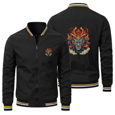 Pánska hip hopová nadrozmerná pilotná bunda, pánska bunda s dlhým rukávom, módna japonská samurajská potlač s duchmi, motorkárska bunda, veľkosť S-5XL