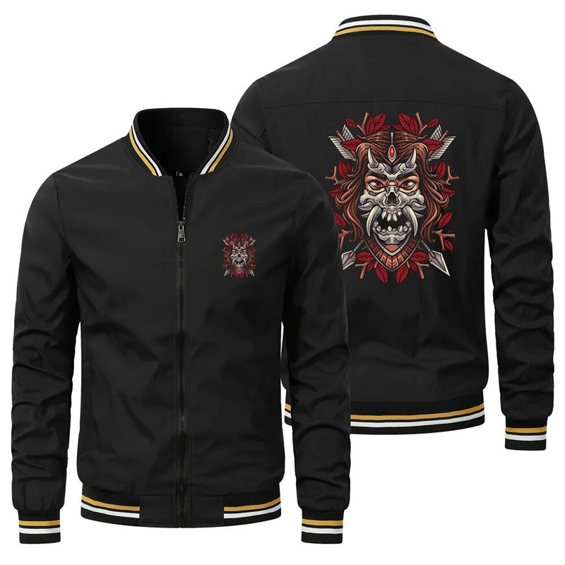 Pánska hip hopová nadrozmerná pilotná bunda, pánska bunda s dlhým rukávom, módna japonská samurajská potlač s duchmi, motorkárska bunda, veľkosť S-5XL