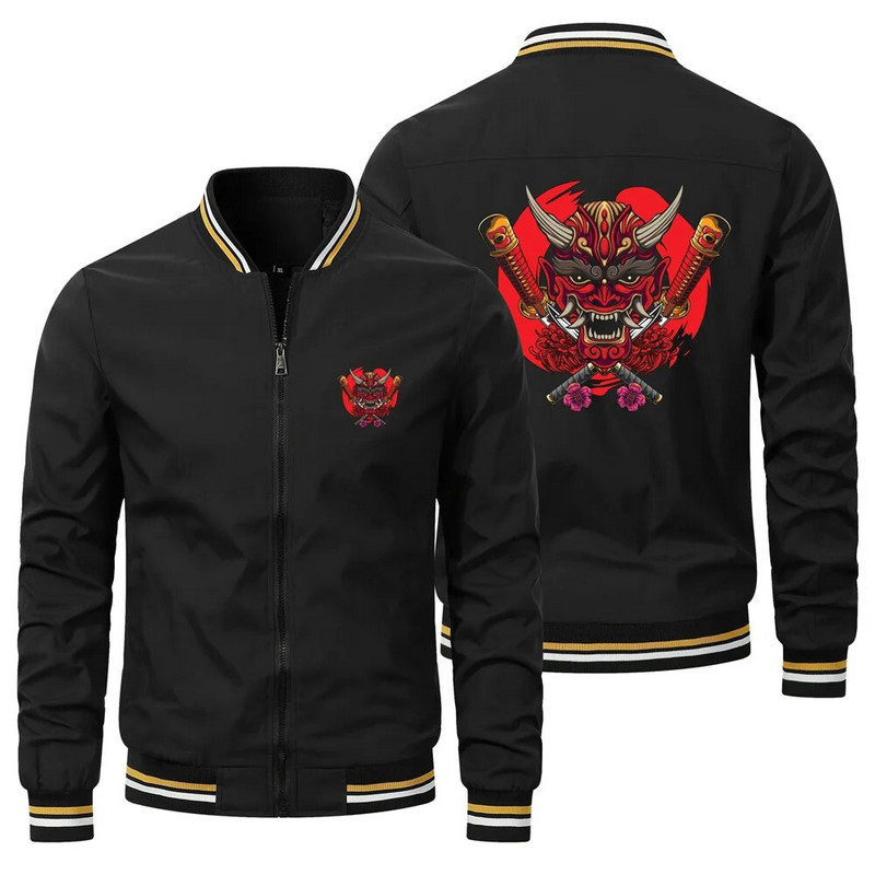 Pánska hip hopová nadrozmerná pilotná bunda, pánska bunda s dlhým rukávom, módna japonská samurajská potlač s duchmi, motorkárska bunda, veľkosť S-5XL