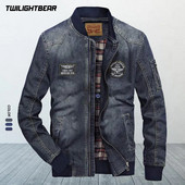 Jachete din denim pentru bărbați de calitate superioară 4XL Îmbrăcăminte exterioară supradimensionată Îmbrăcăminte de stradă cu guler vertical Jachetă ocazională Îmbrăcăminte pentru bărbați Denim Caots A3F687