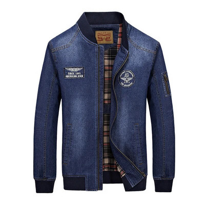 Jachete din denim pentru bărbați de calitate superioară 4XL Îmbrăcăminte exterioară supradimensionată Îmbrăcăminte de stradă cu guler vertical Jachetă ocazională Îmbrăcăminte pentru bărbați Denim Caots A3F687