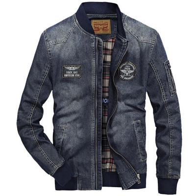 Jachete din denim pentru bărbați de calitate superioară 4XL Îmbrăcăminte exterioară supradimensionată Îmbrăcăminte de stradă cu guler vertical Jachetă ocazională Îmbrăcăminte pentru bărbați Denim Caots A3F687