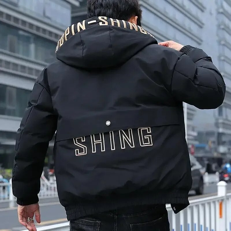 Pánske prešívané kabáty, čierne parky, krátka kapucňa, pánska páperová bunda, ľahká, ponúka dopravu zdarma, teplé oblečenie, kórejské 2023