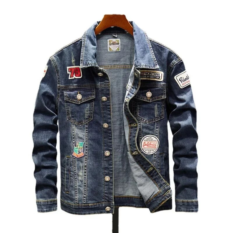 Jachetă din denim de primăvară toamnă pentru bărbați, îmbrăcăminte de stradă hip hop, cu imprimeu de motocicletă punk, îmbrăcăminte cowboy, de înaltă calitate, ocazional, pentru bărbați.