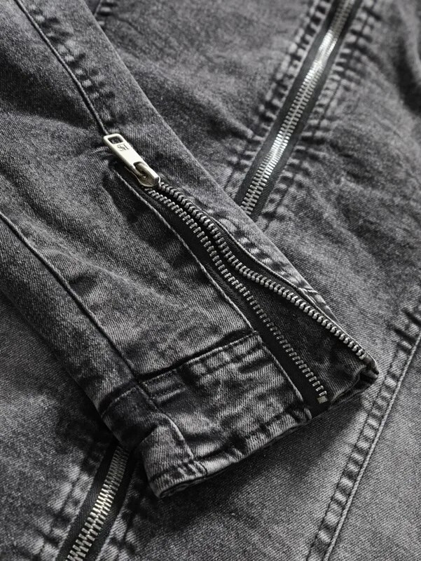 Pánska úzka džínsová bunda so stojatým golierom, vysoko kvalitná džínsová bunda, čierna, zips, pouličné oblečenie, jarná pánska bunda, pánske oblečenie