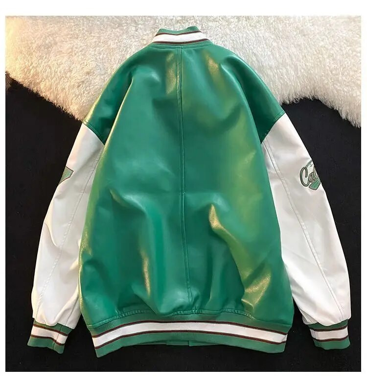 Jachetă de bombardier de baseball cu broderie pentru bărbați, îmbrăcăminte de stradă hip-hop, din piele PU, jachetă de pilot, pentru femei, 2023, haine largi Harajuku, 3XL