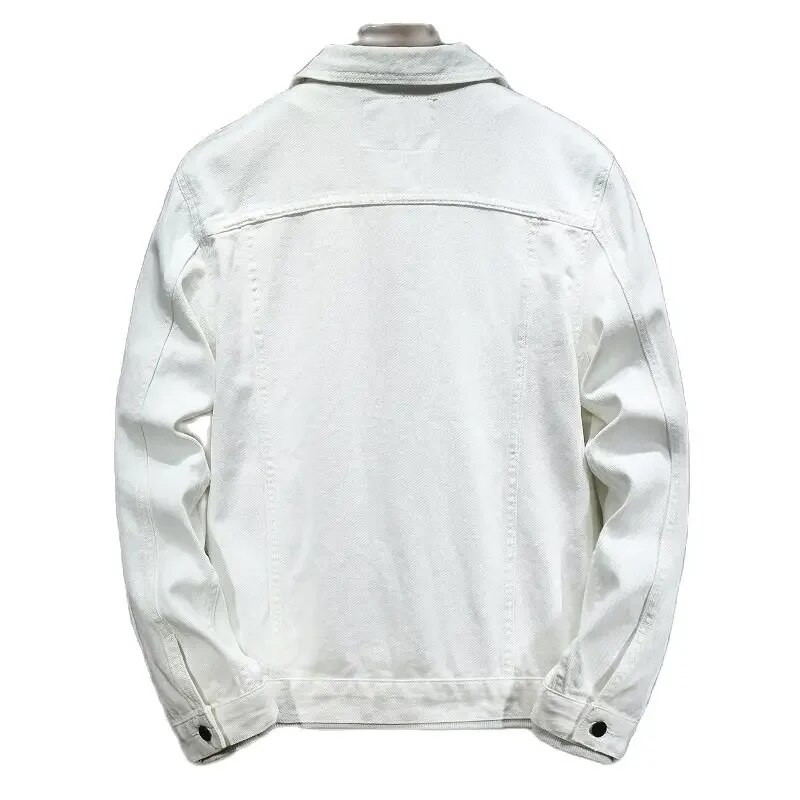 Jachetă de blugi la modă pentru bărbați Îmbrăcăminte pentru bărbați Jachetă de blugi alb negru Ocazional îmbrăcăminte stradală pentru bărbați Jachetă solidă de blugi cu rever