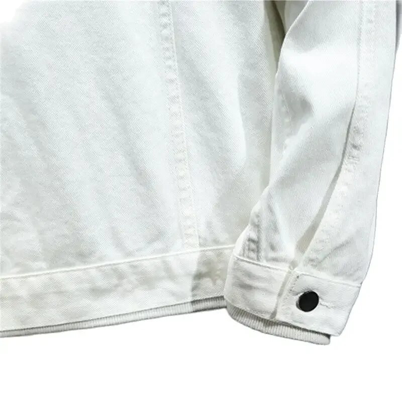 Jachetă de blugi la modă pentru bărbați Îmbrăcăminte pentru bărbați Jachetă de blugi alb negru Ocazional îmbrăcăminte stradală pentru bărbați Jachetă solidă de blugi cu rever