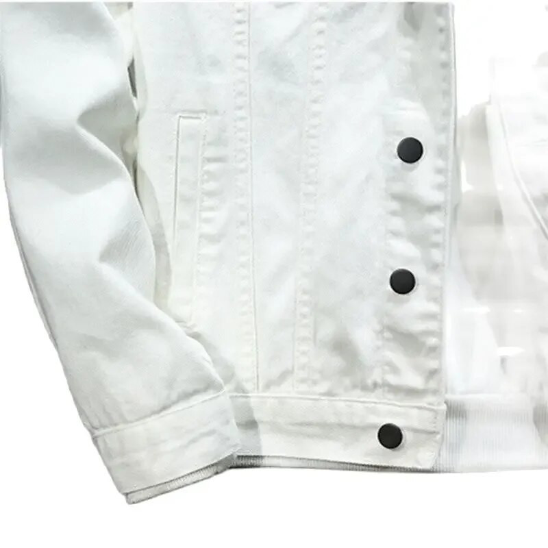 Jachetă de blugi la modă pentru bărbați Îmbrăcăminte pentru bărbați Jachetă de blugi alb negru Ocazional îmbrăcăminte stradală pentru bărbați Jachetă solidă de blugi cu rever