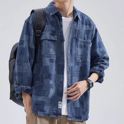 Primăvară Toamnă Nouă Mode Temperament Tendință Japoneză Jachetă Denim Bărbați Simplu Casual Largi Vintage Topuri Bărbați Îmbrăcăminte Streetwear