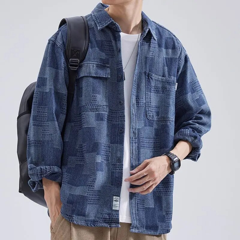 Primăvară Toamnă Nouă Mode Temperament Tendință Japoneză Jachetă Denim Bărbați Simplu Casual Largi Vintage Topuri Bărbați Îmbrăcăminte Streetwear
