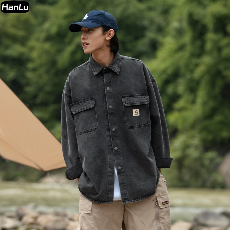 Pánska jesenná/zimná nová džínsová bunda, gotický streetwear kabát, americký hip hop kabát s dlhým rukávom, pánske oblečenie pre väčšie veľkosti