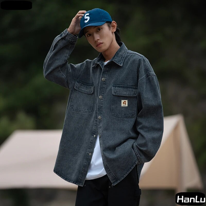 Pánska jesenná/zimná nová džínsová bunda, gotický streetwear kabát, americký hip hop kabát s dlhým rukávom, pánske oblečenie pre väčšie veľkosti