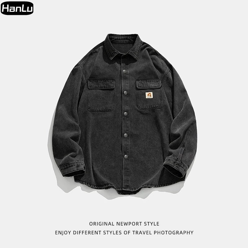 Pánska jesenná/zimná nová džínsová bunda, gotický streetwear kabát, americký hip hop kabát s dlhým rukávom, pánske oblečenie pre väčšie veľkosti