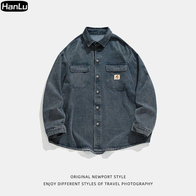 Pánska jesenná/zimná nová džínsová bunda, gotický streetwear kabát, americký hip hop kabát s dlhým rukávom, pánske oblečenie pre väčšie veľkosti