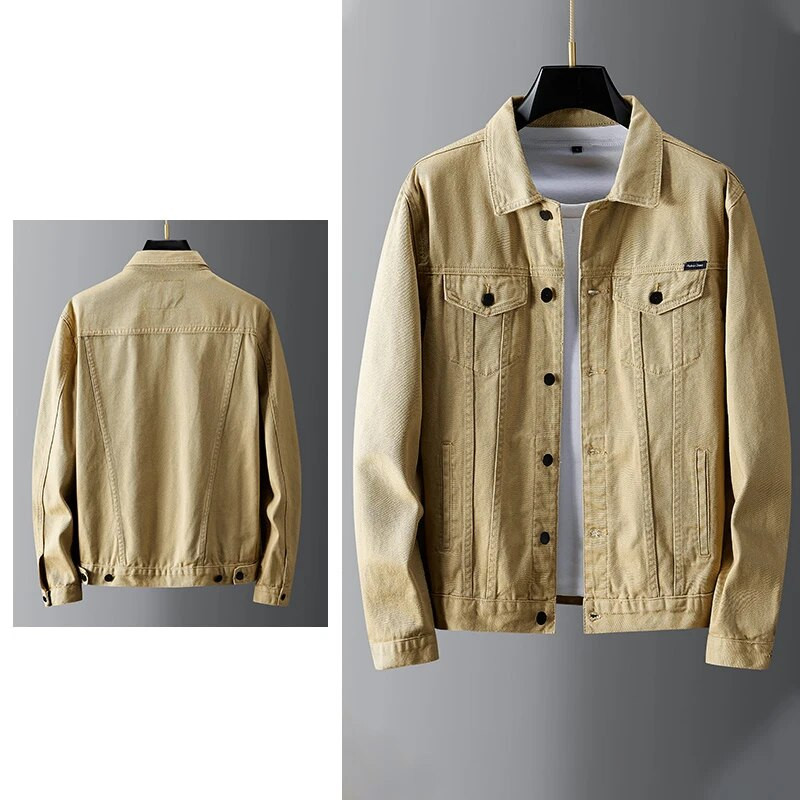 Pánske rifľové kabáty, módne kovbojské rifľové bundy, veľkosť M-5XL, nové, jeseň/zima 2023, 100% bavlna, rifľové bundy, khaki, veľkosť M