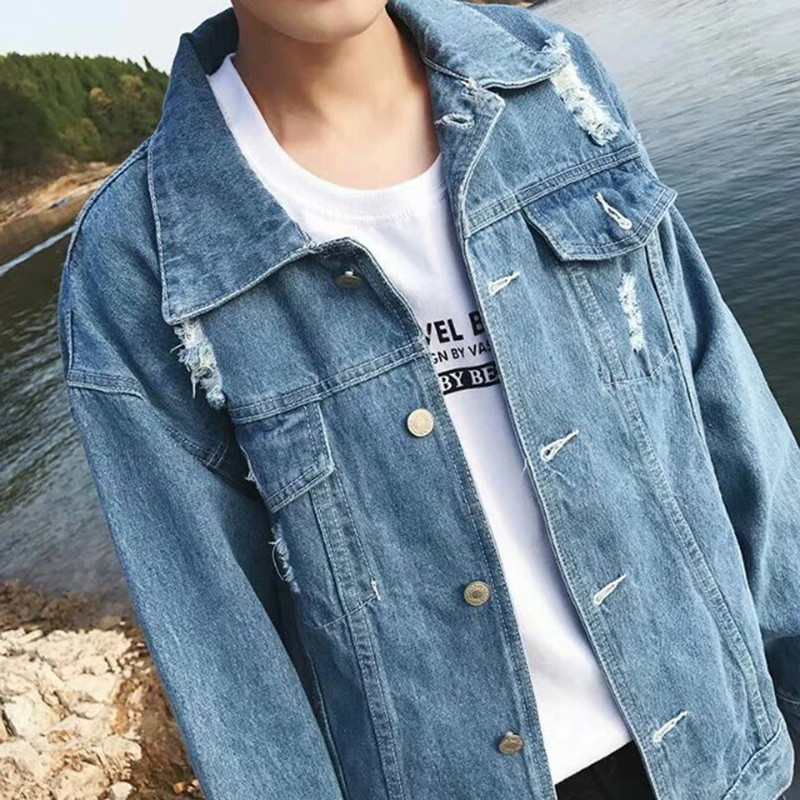 Jachetă de blugi ruptă pentru bărbați, primăvară, hip hop, haină de denim pentru bărbați, supradimensionată, toamna 2023, rochii de cowboy pentru băiat, îmbrăcăminte exterioară din bumbac