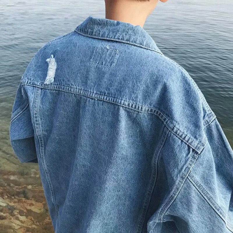 Jachetă de blugi ruptă pentru bărbați, primăvară, hip hop, haină de denim pentru bărbați, supradimensionată, toamna 2023, rochii de cowboy pentru băiat, îmbrăcăminte exterioară din bumbac