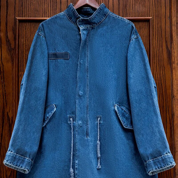 Maden American Retro M65 Denim Fishtail Trench Coats Свободен профил Ветровка със средна дължина Мъжки есенни якета Ежедневно палто