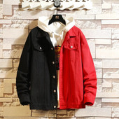 Džinsai Vyriški paltai Klasikinė Juoda Raudona Spalva Kontrastingos Džinsinės Striukės Rožinis Siuvinėjimas High Streetwear Riedlentės berniukų viršutiniai drabužiai 3XL