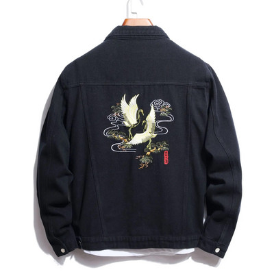 Džinsai Vyriški paltai Klasikinė Juoda Raudona Spalva Kontrastingos Džinsinės Striukės Rožinis Siuvinėjimas High Streetwear Riedlentės berniukų viršutiniai drabužiai 3XL