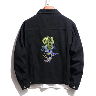 Džinsai Vyriški paltai Klasikinė Juoda Raudona Spalva Kontrastingos Džinsinės Striukės Rožinis Siuvinėjimas High Streetwear Riedlentės berniukų viršutiniai drabužiai 3XL