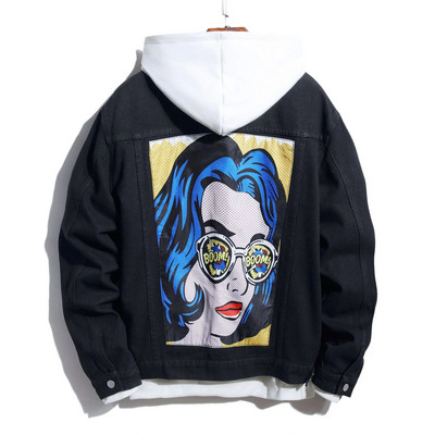 Džinsai Vyriški paltai Klasikinė Juoda Raudona Spalva Kontrastingos Džinsinės Striukės Rožinis Siuvinėjimas High Streetwear Riedlentės berniukų viršutiniai drabužiai 3XL