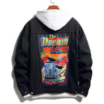 Džinsai Vyriški paltai Klasikinė Juoda Raudona Spalva Kontrastingos Džinsinės Striukės Rožinis Siuvinėjimas High Streetwear Riedlentės berniukų viršutiniai drabužiai 3XL