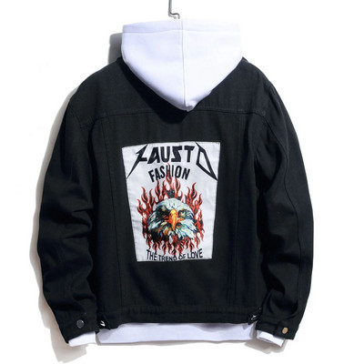 Džinsai Vyriški paltai Klasikinė Juoda Raudona Spalva Kontrastingos Džinsinės Striukės Rožinis Siuvinėjimas High Streetwear Riedlentės berniukų viršutiniai drabužiai 3XL