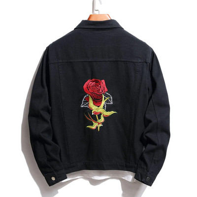 Džinsai Vyriški paltai Klasikinė Juoda Raudona Spalva Kontrastingos Džinsinės Striukės Rožinis Siuvinėjimas High Streetwear Riedlentės berniukų viršutiniai drabužiai 3XL