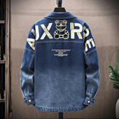 Pánska módna džínsová bunda s gradientnou potlačou 2022 Jarná a jesenná mládežnícka ležérna všestranná košeľová bunda v kórejskom štýle