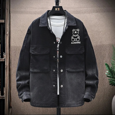 Pánska módna džínsová bunda s gradientnou potlačou 2022 Jarná a jesenná mládežnícka ležérna všestranná košeľová bunda v kórejskom štýle