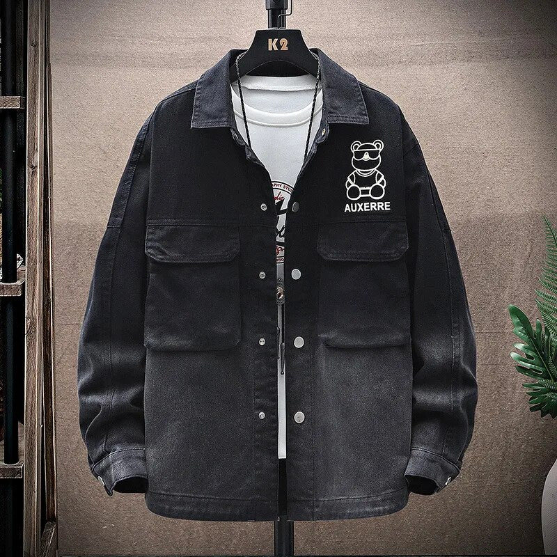 Pánska módna džínsová bunda s gradientnou potlačou 2022 Jarná a jesenná mládežnícka ležérna všestranná košeľová bunda v kórejskom štýle