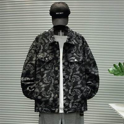 Prabangus Bandana Siuvinėjimas Džinsinė Striukė Vyriška Paisley Streetwear Oversize Džinsai Paltas Medvilniniai Drabužiai Didesnio dydžio 5xl 2023 m. pavasaris