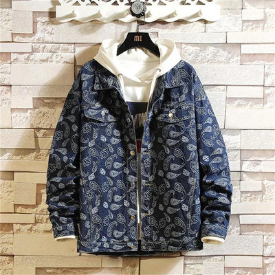 Prabangus Bandana Siuvinėjimas Džinsinė Striukė Vyriška Paisley Streetwear Oversize Džinsai Paltas Medvilniniai Drabužiai Didesnio dydžio 5xl 2023 m. pavasaris